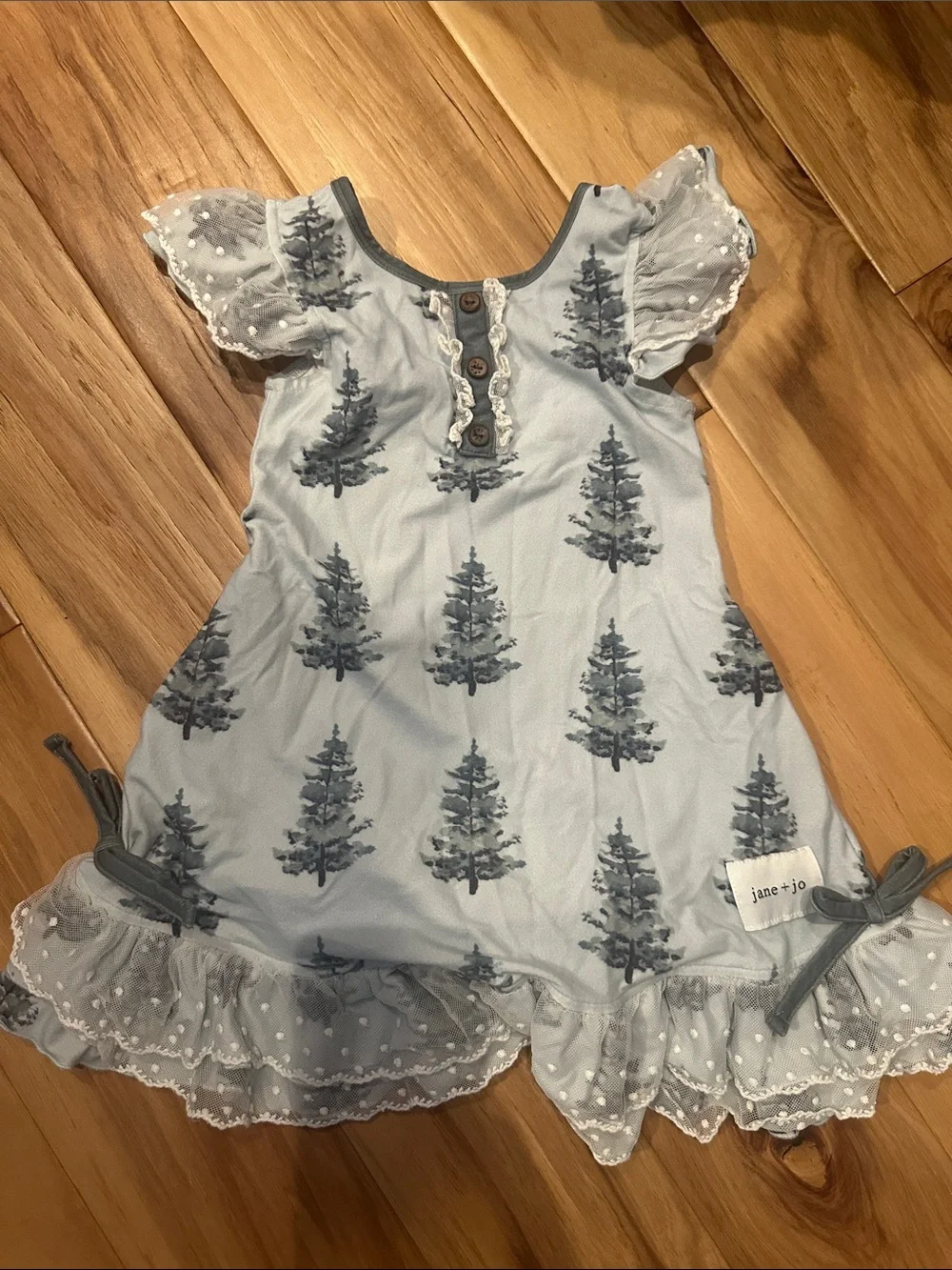 Jane + Jo Blue Tree Print Ruffle Dress